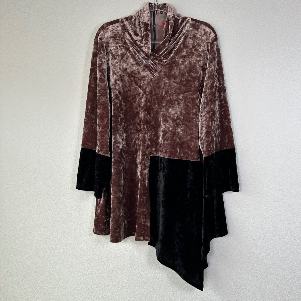 IC by Connie K plus size 2X tunic top velvet brown black asymmetric high neck